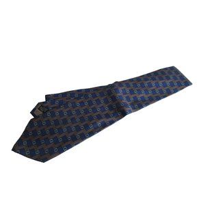 FENDI Navy and Gold Logo 100% Silk Necktie Cravatte - Made in Italy